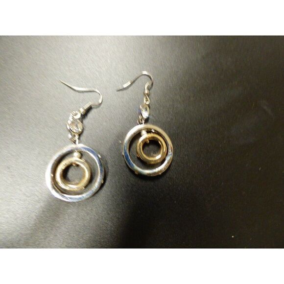 Crystal Jewelry 2 tone fish hoop earrings, Gold/Silver toned metal - Picture 2 of 6